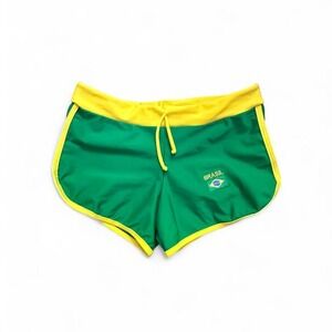 Authentic Brasil Green/Yellow Solid Drawstring Shorts Logo Sports WSize S